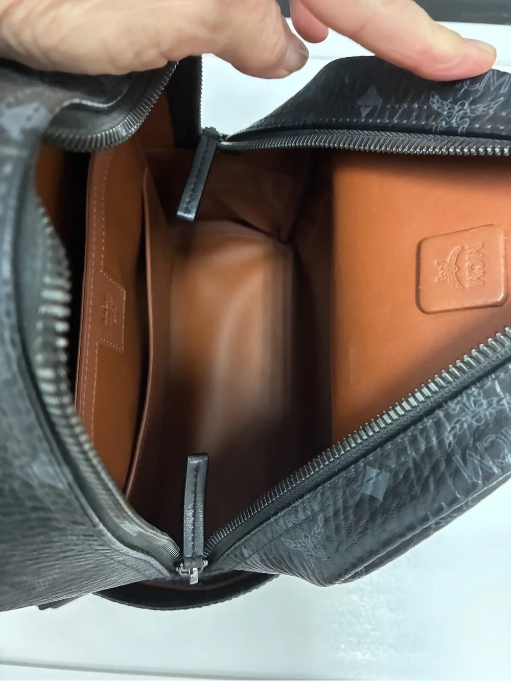 MCM Metallic Gray Monogram Backpack